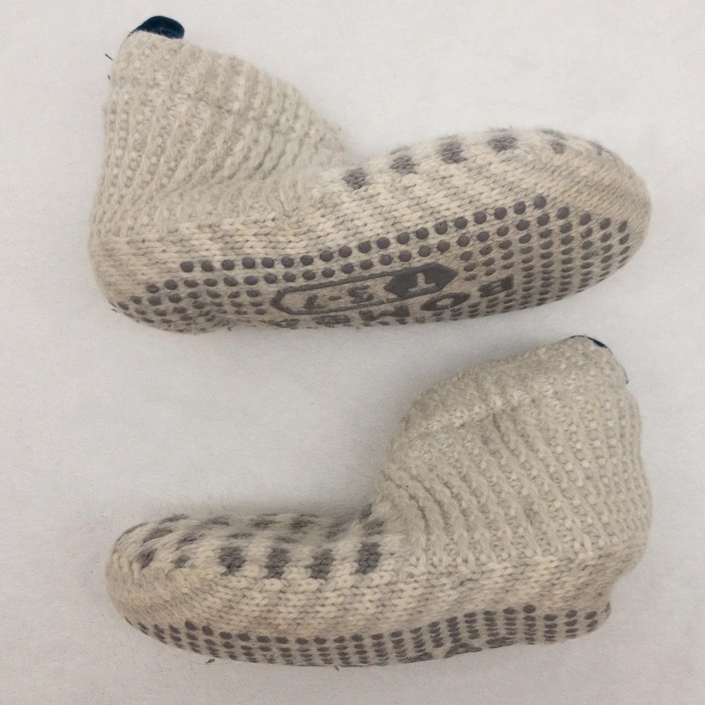 Bombas Gripper‎ Slipper Socks Toddler Size 5-7 Gray Cream Knit Sherpa Lined Kids